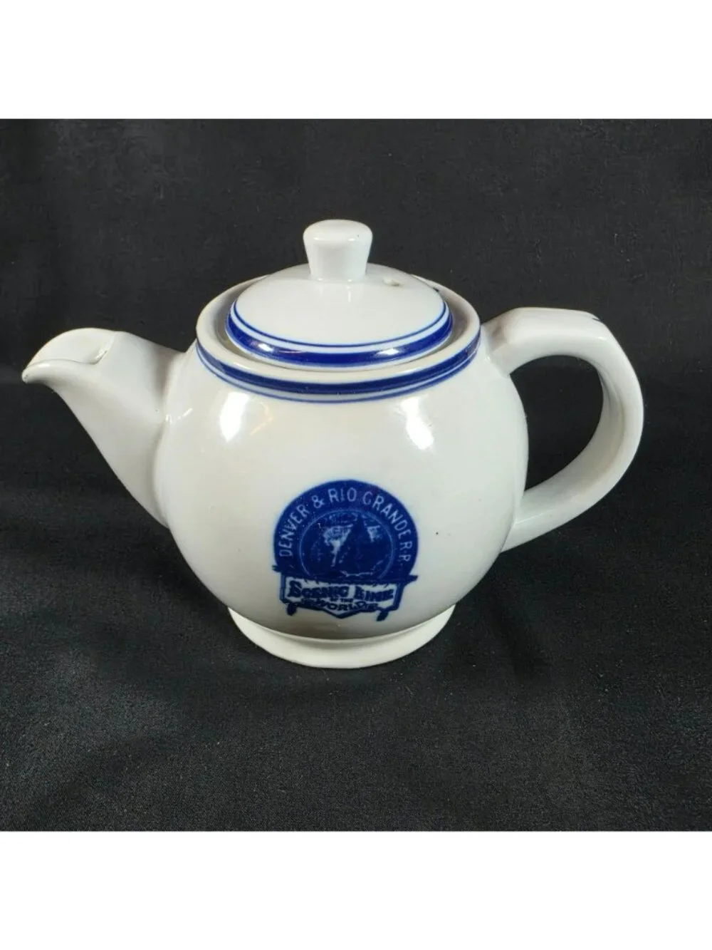 Set of 2 Denver & Rio Grande Railroad Tea Pots Blue Logo Souvenir Reproduction